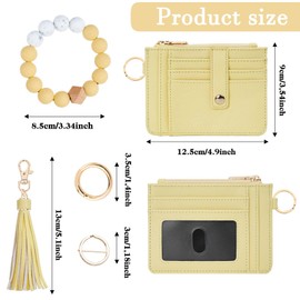 KNGITRYI Wallet Keychain Wristlet for Women,Slim RFID Credit Card Holder Purse Tassel Keychain Bangle Key Ring for Men Women (Classic, Yellow)