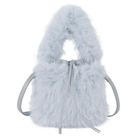 MEGAUK Women's Autumn Winter Bucket Bag, Faux Fur Handbag, Fluffy Shoulder Bag, Plush Shoulder Bag with Drawstring for Girls, 07158 Blue