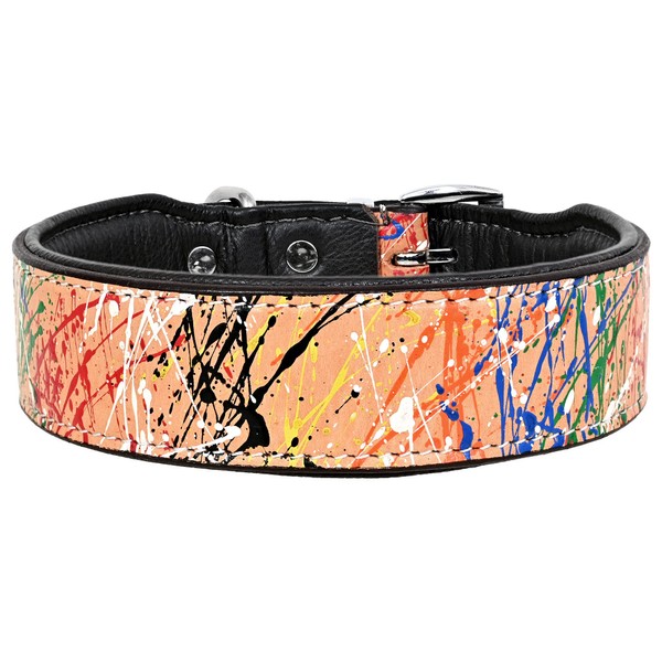 Michur Graphiti Brown Colourful Speckled Leather Dog Collar, Leather Collar,