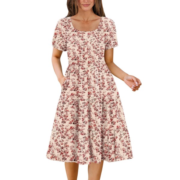 Zeagoo Women's Casual Tiered Dress with Pockets Square Neck Midi