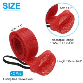 PATIKIL 75 Inch Rod Sock, 2 Pcs Fishing Rod Sleeve Cover Braided Mesh Pole Protector Gloves Fishing Tools Flat End for Spinning Fishing Rod Fly Rod Ice Rod Casting Rod, Red