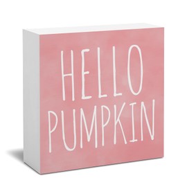 STHTTSW Pink Fall Decor, Hello Pumpkin Sign for Baby Shower, Cute Fall Autumn Pumpkin Wooden Sign Table Wall Bathroom Thanksgiving Decor 5x5 - Pink