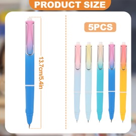 TOYMIS 5pcs Retractable Fountain Pens with 10pcs Ink sacs, Gradient Color Push Type Refillable Fountain Pens Anti-Skidding Inkless Writing Pen for Family School Office Writing