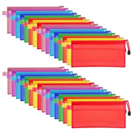 FOCCTS 32 Pieces A6 23.5 x 11.5 cm Pencil Bag Zip File Bags Waterproof Plastic Double Layer for Pen Bag Cosmetic Supplies Travel Accessories Storage Bags 8 Colours