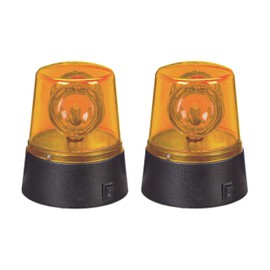 relaxdays Rundumleuchte, 2er Set, drehender Reflektor, Geburtstag, batteriebetrieben, LED Partylicht, orange/schwarz