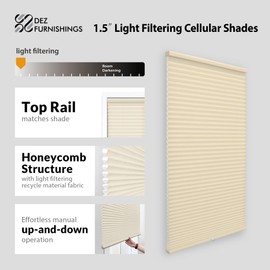 DEZ FURNISHINGS Cordless 1.5" Light Filtering Cellular Shade, 52" W x 48" H, Alabaster