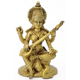 Gangesindia Devi Saraswati Playing Veena - Brass Statue