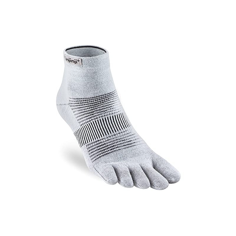 Injinji Run Lightweight Mini Crew Socks White/Grey Shoe Size L
