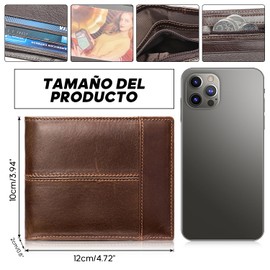 Carteras para Caballero, Carteras para Hombre con RFID Bloquea, Carteras para Caballero Piel con Ventana de Identificación, con 15 Bolsillos para Tarjetas de Crédito (Café)