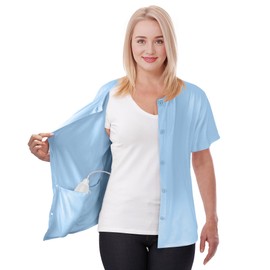 UCOVERIT Camisa post mastectomía para mujeres, Azul Real, L, Media manga, Cálida y cómoda, Con bolsillos de drenaje