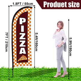 Hahafelt Pizza Feather Flag Banner for Business Advertising 7 x 5.4 ft Pizza Advertising Flag Sign with Flagpole Ground Stake Portable Bag Barbecue Signs Banner Set for Outdoor Ground (Brown)