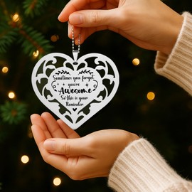 You’re Awesome Heart Ornament with Encouragement Quote, Inspirational Hanging Gift for Women Men, Uplifting Car Rearview Mirror Charm, Thank You Christmas Keepsake for Friend Coworker TJ016