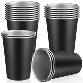 Mimorou 20 Pack Stainless Steel Pint Cups Metal Cups Unbreakable Drinking Water Tumblers Stackable Tumbler for Adults Bar Home Restaurant Travel Picnic Camping Outdoor (Black,12 oz)
