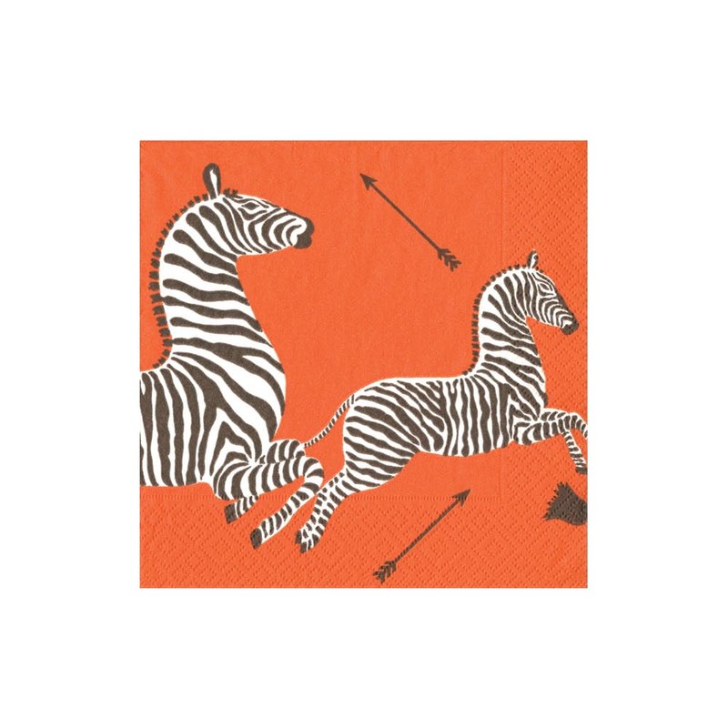 Caspari Zebras Orange Boxed Cocktail Napkins - 40 Per Box,