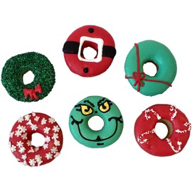 Christmas Donuts Dog Treats- Set of 6- Wreath, Santa, Present & More!