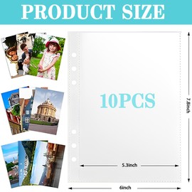 Pack of 10 Binder Pockets PVC 6-Hole Folder A5 Waterproof Plastic Binder Pockets Polypropylene Punched Pockets for Protection of Paper Documents