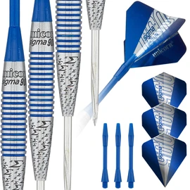 Unicorn Steel Tip Darts Set | Sigma 900 | 90% Natural Tungsten Barrels with Blue Accents & Volute Points | 21 g
