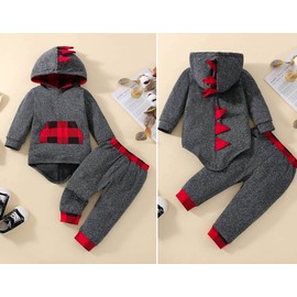 Xumplo Baby Boys Clothes Dinosaur Print Hoodie Outfits Infant Sweatsuit Fall Winter Tops Pants Set 12-18 Months