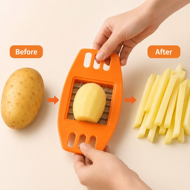 French Fries Potato Cutter for Home Kitchen – Multifunction Metal