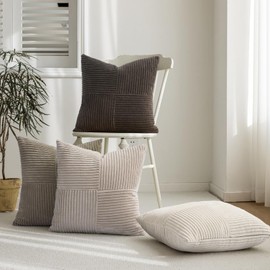 Topfinel 20×20 Pillow Covers Set of 4,Boho Large Neutral Throw Pillow Covers with Corduroy,Soft Accent Pillowcases for Couch,Bed,Living Room Home Decor (Cream,White)