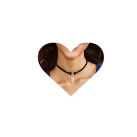 Allereyae Vintage Layered Leather Choker Necklace Silver Feather Pendant Necklace Choker Black Short Velvet Necklace Geometric Circle Choker Necklace for Women