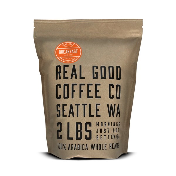 Real Good Coffee Co Whole Bean Coffee, Breakfast Blend Light Roast Coffee Beans, 2 Pound Bag