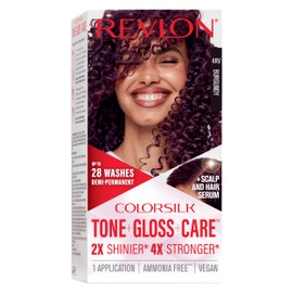 Revlon ColorSilk Tone + Gloss + Care Demi Permanent Hair Color, Dye Kit with Leave-In Scalp and Haircare Serum, 2x Shinier, 4x Stronger, 4RV Burgundy, 4.5 fl oz