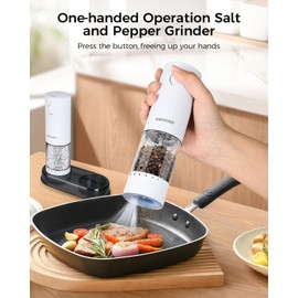 Newise Electric Salt and Pepper Grinder Set Rechargeable with Light, Automatic & Adjustable Coarseness, Kitchen Gadgets, Housewarming Gifts for New Home, 2 Pack, White