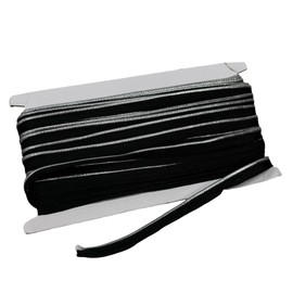 1cmx25m Polyester Piping Trim with Metallic Lip, Piping Bias Tape Lip Cord, Binding Piped Trim for Sewing Clothing Trimming, Black/Silver