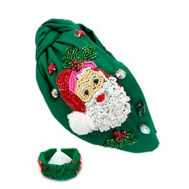 Miracle Collection Cross Knotted Bead Christmas Tree, Santa, HOHOHO,Candy Cane Headbands for Christmas Holiday Gift. (Santa-GR)