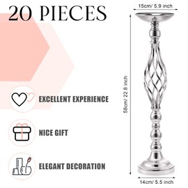 20 Pcs Metal Flower Arrangement Stand Wedding Flower Centerpieces Stand Elegant Metal Flower Vase Candelabra Candle Holder for Wedding Reception Table Decor Party Hotel Home Decor (Large, Silver)