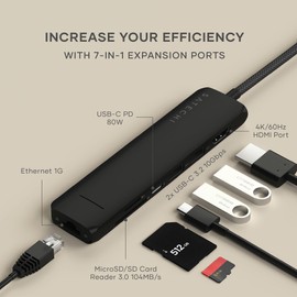 Satechi 7-in-1 USB C Hub Multiport Adapter with 4K HDMI, 100W PD Charge, 2 x USB-A Data Ports, Micro/SD Card Reader for MacBook, Windows - Black