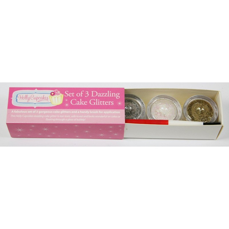 Set of 3 Holly Cupcakes Stunning Sparkly Decorating Glitters with