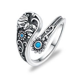 Daixiya Highland Cow Ring 925 Sterling Silver Turquoise Highland Cow Spoon Ring Western Jewelry Gifts for Women
