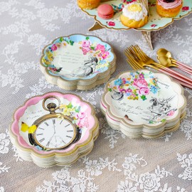 Talking Tables 60 Piatti di Carta Usa e Getta Tema Alice nel Paese delle Meraviglie per Festa Cappellaio Matto, Compleanno, Baby Shower, 17cm