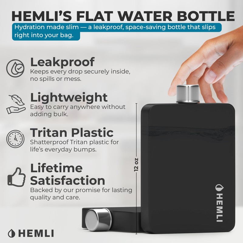 Hemli Flat Water Bottle with Carrying Case – Thin Square