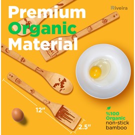 Riveira Magic Wizard Gifts Organic Wooden Spoons For Cooking Utensils Set 6-piece - Christmas Gifts For Women Kitchen Utensils Spatulas For Nonstick Cookware Gifts For Cooking Lovers