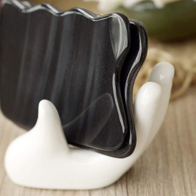 HEALLILY Black Wavy Gua Sha Board Massage Scraper Plates Natural