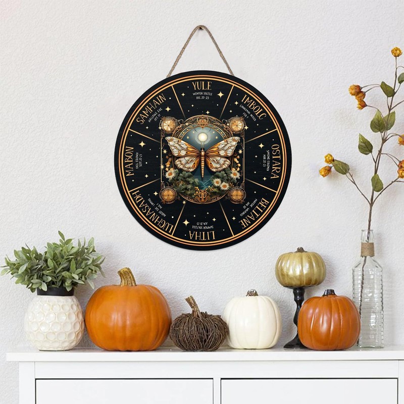 RIVEENY Wheel Of The Year Wall Hanging，12"Sabbats Pagan Witch Sign,