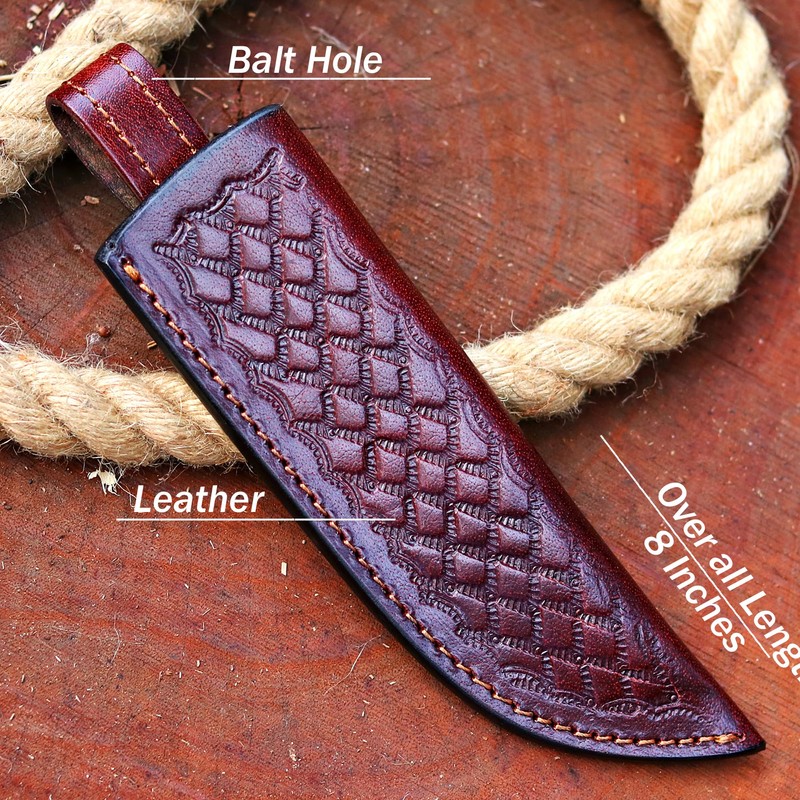 SOGO KNIVES Leather Knife Sheath For Belt, Slanted Sheath, Tooled