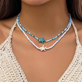 Wedity Starfish Turtle Necklace Beaded Choker Necklaces Adjustable Jewelry for Women Girls (Colour C)