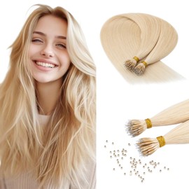 Benehair Nano Ring Hair Extensions Real Human Invisible Remy Straight #60 Platinum Blonde Nano Hair Extensions 50 Strands 18 Inches (35g)