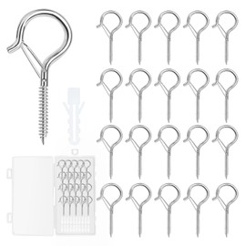 VMUTGA Pack of 20 Screw Hooks Stainless Steel Hooks for Screwing with Safety Hook Screws Ceiling Hooks for Hanging Potted Plants, Lamps, Hammocks, Ornaments, Silver