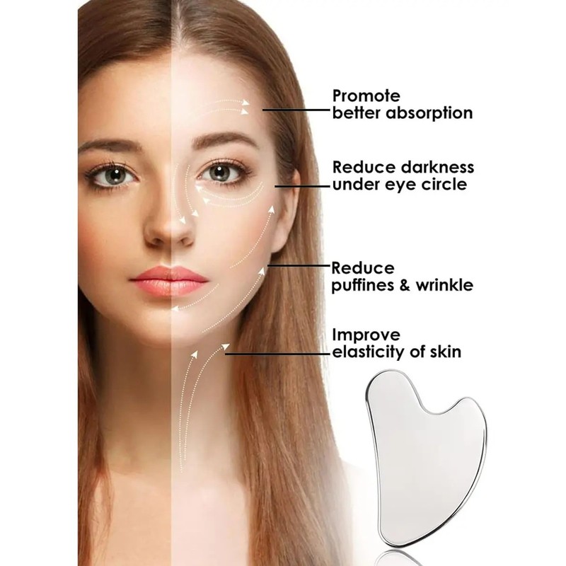 Kit 3 Piezas Guasha Facial Acero Inoxidable Masajes Cuello