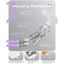 EndlesShine Phone Lanyard Charging Cable, Type-C to USB-C 120cm 240W Fast Quick Charge Crossbody USB-C Strap 480Mbps Data Sync Anti Theft Purple Shoulder USB2.0 OTG Cord