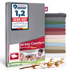 Greenline Fitted Sheet Premium Jersey Made of 100% Cotton Greenline Grey 90-100 x 200 cm up to 30 cm Also for Box Spring Beds, Fitted Sheet