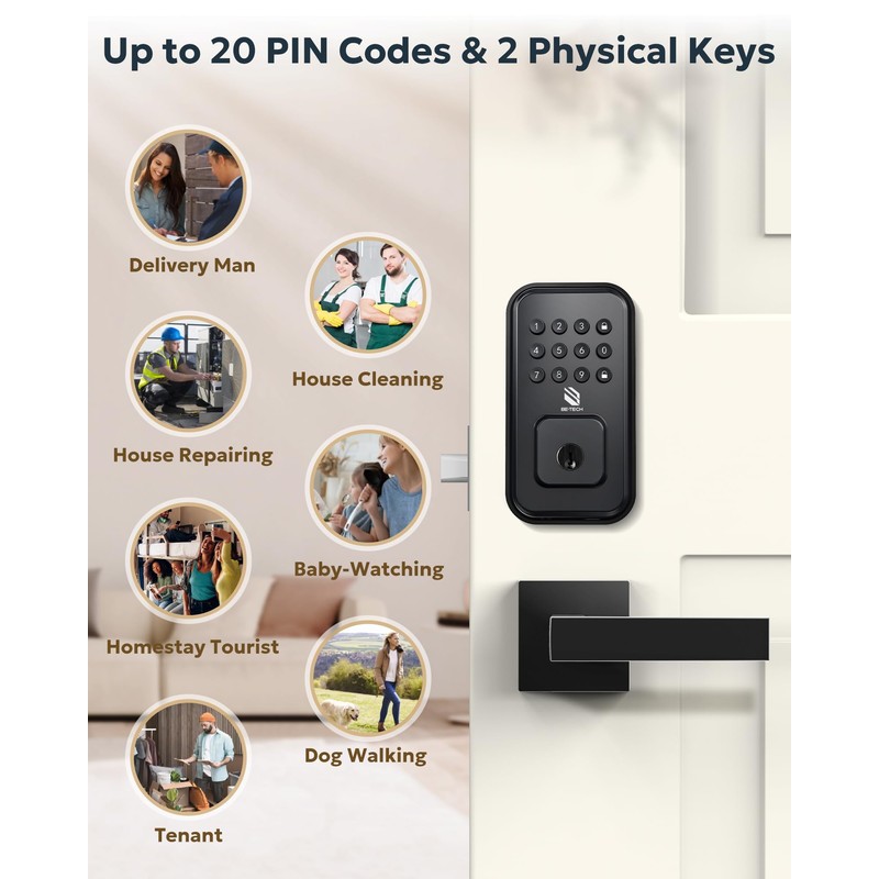 BE-TECH Keyless Entry Smart Door Lock with 2 Lever Handles,