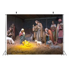 CORFOTO Fabric 6x4ft Jesus Backdrop Theme Photography Manger Nativity Christ Holy Light Pray Lamb Religious Background for Baby Shower Baptist Birthday Party Decor Kids Adults Portrait Photoshoot