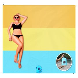 BINDLE Eco-Beach Blanket 84"x80" Large, Recycled Lightweight Material, Sand Free Water Resistant Sandproof, Oversized Portable Picnic Mat for Outdoors Camping Travel, Beach Vibes