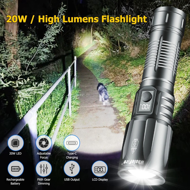 WholeFire 90000000Lumen Super Bright LED Tactical Flashlight Rechargeable LED Work